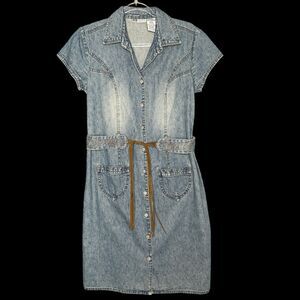 Y2K 90s Vintage Faded Glory‎ Dress Size Medium 8 Belted Western Button Front
